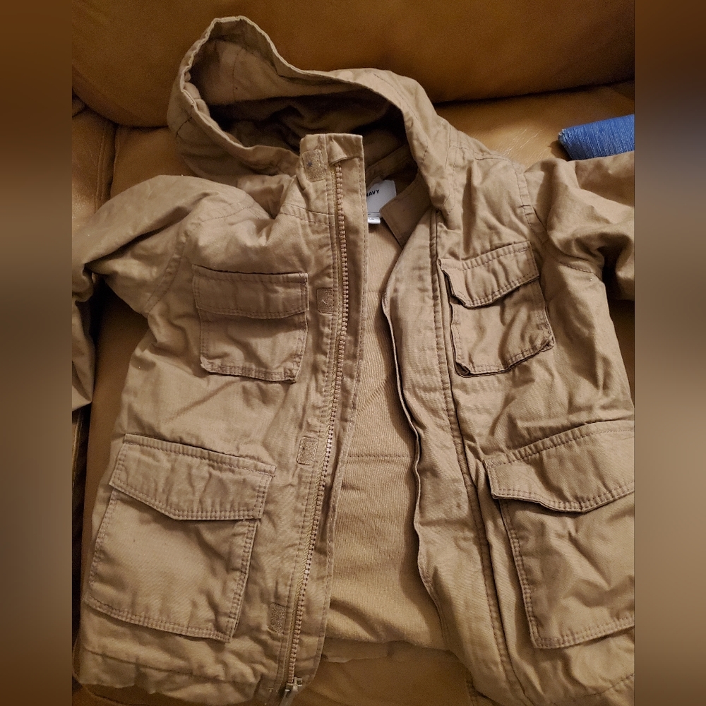 Khaki twill Army 3T hooded parka jacket lined